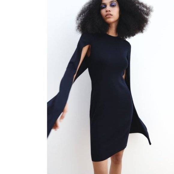 NWT KNIT CAPE NAVY BLUE DRESS - Picture 2 of 7